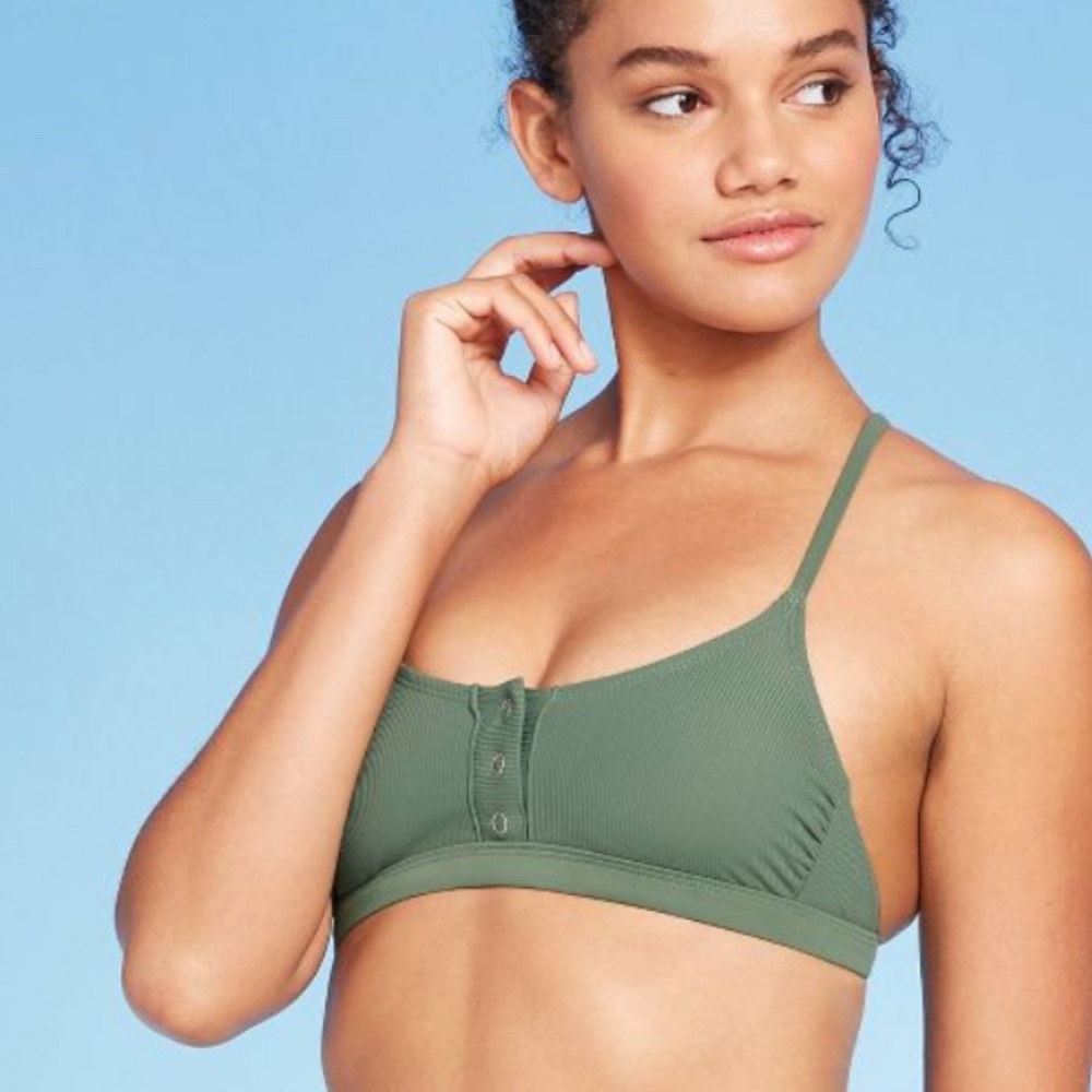 🌿Xhilaration / Ribbed Snap Front Henley Swim Top